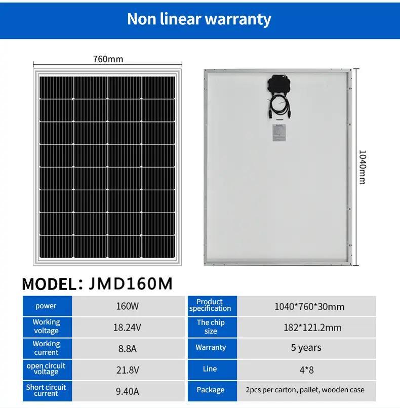 160W Single Crystal Black Photovoltaic Solar Panel for Home Roof Installation PV Solar Module Panel System Solar Charging